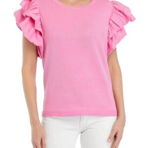 Crown & Ivy double ruffle sleeve Pink Sky Ruffle sweater Top